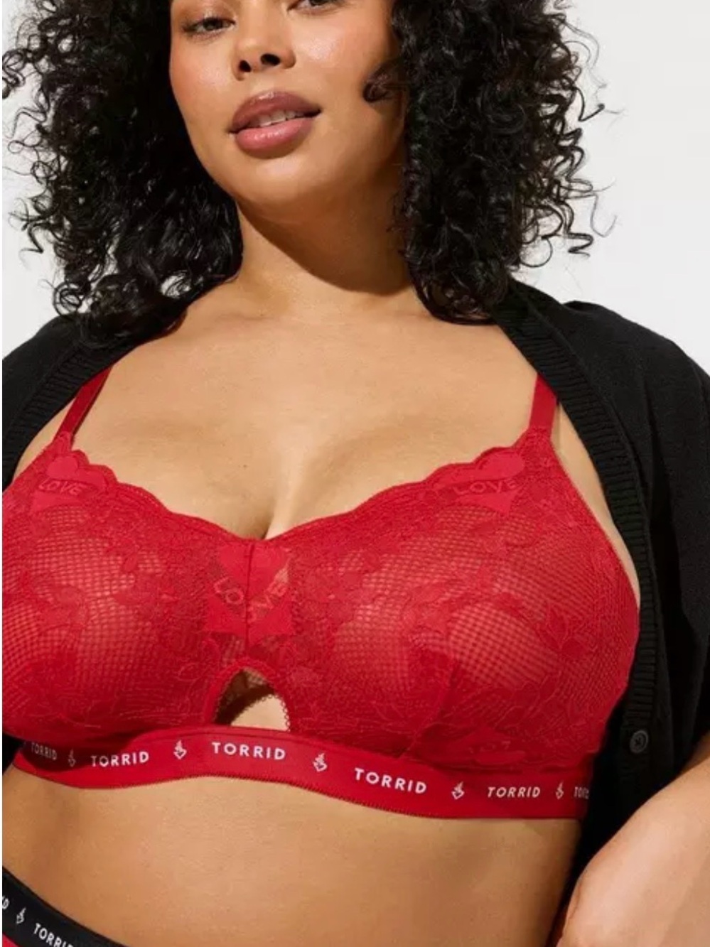 Torrid Size 1 Red Tattoo Lace Keyhole Bralette Logo Band